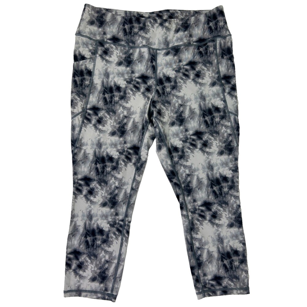 J. Jill Fit Performance Leggings Activewear Gray Black Tie Die Pant Stretch sz L
